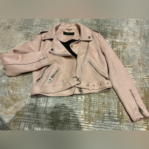 ZARA BASIC Cropped Suede Feel Biker Jacket Pink Women (Size US/EU S, MEX 26) - Picture 2 of 6